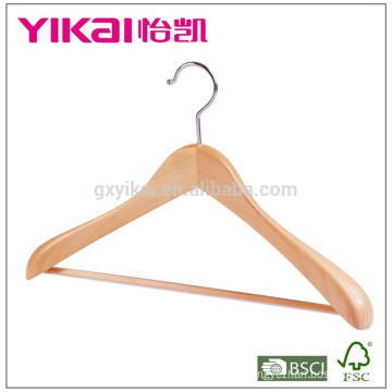 Beautiful wide shoulder coat wooden hanger with round bar and non-slip tube